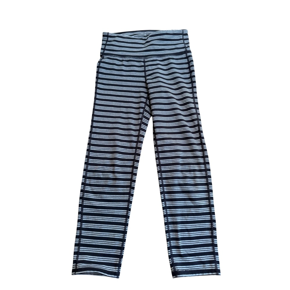 Athleta Womens Black Grey Striped High Rise Crop Leggings Size Small Tall ST
